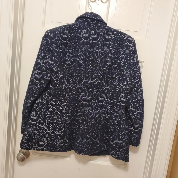 CAbi Jacquard Navy Wool Blend Blazer Size 6 - Picture 11 of 13